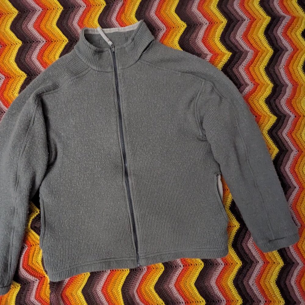 XL Orvis Full Zip Sweater Jacket Wool Blend Fleece Lined Lodge Green h154
